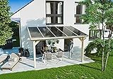 Acrylshop24 KATTO Terrassenüberdachung mit Doppelstegplatten und Holz-Unterkonstruktion | Dacheindeckung: Stegplatte Polycarbonat Breitkammer klar|Katto Regenrinne und Zubehör | Maße: 5085mm x 4000