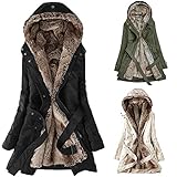 TWIOIOVE Winterjacke Damen Lang Grosse Grössen Funktionsjacke Mode Einfarbig Softshelljacke Gemütlich Warm Plüschjacke Teddy Fleecejacke Dicker Kälteschutz Jacke Teenager M