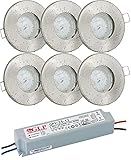 6er Set 12Volt Bad Einbaustrahler IP65 Farbe: Edelstahl gebürstet DC 12V 4,5Watt LED Leuchtmittel 380Lumen warmweiss + 35Watt LED Trafo - Leuchtmittel austauschb