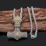 YANGFJcor Wikinger Thor Hammer Mjolnir Halskette Für Herren, Handgefertigt Aus 316L Edelstahl, Nordischer Keltischer Knoten, Vegvisir, Kompasssymbol, Heidnisches Amulett, Schmuckgeschenke,G