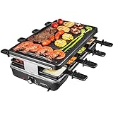 AONI Raclette grill Rauchfreier grill Elektrischer BBQ-Grill mit Antihaft-Grillfläche, 1200W Temperaturregelung, spülmaschinenfest, für 8