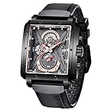 Stilvolle Armbanduhr für Herren BERSIGAR Herrenuhren Rechteckige Uhr Silikon Armbanduhren Saphirglas Quarzwerk wasserdichte Analoge B