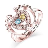 Personalisierter Baby Fuß Namensring Custom Birthstone Mom Ring Promise Ring 925 Sterling Silber Damenring(Roségold 22.3)