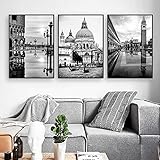 Venedig Italienische Landschaft Poster und Drucke Schwarz Weiß Fotografie Wandkunst Leinwand Gemälde Bild für Wohnzimmer Home Decor 50x70cmx3 kein R