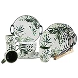 Zog Melamin-Geschirr-Set für 4–16-teiliges Camping-Geschirr-Set mit Speisetellern, Salattellern, Tassen und Schüsseln. Leicht und unzerbrechlich (Blume 1)