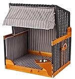 Hundestrandkorb PE schwarz Dessin grau gestreift inklusive Schutzhaube für Garten, Terrassen, Wohnzimmer, Strandkörbe, Hundekorb, Körbchen, Strandkorb, Hund, Katze, Hundebett, Napf, Hundehü