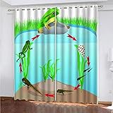 MPHWCL Verdunkelungsvorhang Ösen für Schlafzimmer Grüner Tierfrosch 3D Digitaldruck Thermisch Isoliert Ösen Gardinen ​Schlafzimmer Wohnzimmer 264 x 242 cm für Kinderzimmer Junge Mädchen. 2er S