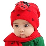 Demarkt Süß Kinder Käfer/Biene Design Herbst Winter Twinset Handgemachte gehäkelt Wolle Hut Strickmütze Strick mütze Kappe Hat Beanie Hüte + Schal (Rot)