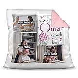 Print Royal Foto-Kissen inkl. Füllung zum Selbstgestalten - für Oma - mit eigener Collage und Spruch - Bestes Fotogeschenk / Geburtstagsgeschenk - Farbkissen Rückseite R