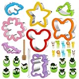 Pwsap Brot Gemüse Ausstechformen mit Komfortgriff, Tierformen Edelstahl Cookie Fondant Plätzchen Ausstecher für Kuchen, Keks, Obst, Sandwich, Gemüseschneider Set mit Zahnstocher und Bü