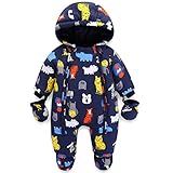 Baby Winter Overall Mit Kapuze Jungen Schneeanzüge mit Handschuhen und Füßlinge Warm Kleidungsset 18-24 M