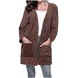 XUNN Damen Plüschmantel Winter Knopftasche Wolljacke Mantel Fraue Strickjacke Outwear Bluse Top