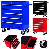 Masko® Werkstattwagen - 5 Schubladen, blau ✓ Abschließbar ✓ Massives Metall | Mobiler Werkzeug-Wagen ohne Werkzeug | Profi Werkstatt-Wagen | Rollwagen zur Werkzeugaufbewahrung mit Schloss |