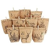 Papierdrachen DIY Adventskalender zum Befüllen - 24 Bedruckte Geschenktüten und 24 Zahlenaufkleber und Klammern - Motiv Cozy Winter schwarz - zum Basteln und Verschenken - W