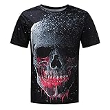 AWDX Herren T-Shirt mit Totenkopf Print O-Neck Coole 3D Druck Kurzarm Casual Sport Top Rundhals Shirts Männer Gym Training Bodybuilding Top