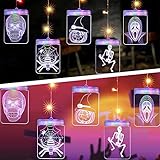 LNHJZ 2 Stück Weihnachtsbeleuchtung LED Lichterketten 3D Skelett Spinne Halloween Hängeleuchten Halloween Dekorationen USB Stecker Fernbedienung Netzteil Hängelampen Acryl Vorhang L