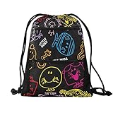 MNSRUU Rucksack mit Kordelzug, mit Taschen, Mr. Men Little Miss String-Tasche, für Fitnessstudio, Sport, Yoga,