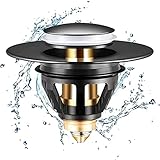 NANLAI Waschbeckenstöpsel, Universal POP UP Ventil Stöpsel Waschbecken, Messing Anti Clogging Sieb Waschbeckenstöpsel, Rückprall Kern Push-Typ Ablaufgarnitur Waschbecken, Ø 34-35mm 1PC (Schwarz)