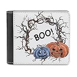 Kürbis Halloween Leder Geldbörsen für Damen Herren Ledergeldbörse Maßgeschneiderte Geldtasche Blockierung Minimalistische Portmonee Geschenk für Freundinnen Freunde White One S