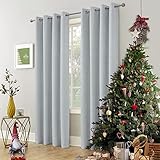 always4u Vorhang Verdunkelung 100%, Schallschutz Vorhang Leinenoptik, Gardinen Blickdicht, Vorhänge Wohnzimmer Weihnachten, Stoff Weich Knitterfrei, Silber 2er Set 260x140