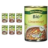 Reichenhof BIO-Eintöpfe 6er Box EASY VEGAN: Linsentopf, Chili sin Carne, Vegane Gulaschsuppe, 6er Pack (6 x 400g) & Bio Linsen-Eintopf - vegan, 6er Pack (6 x 400 g)