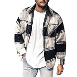 PANBOB Jacke Herren Vintage Trend Loose Übergangsjacke Herren Spleißen Farbabstimmung Kariert Jacke Herren Revers Straße Britischer Stil Lassig Jacke Herren A-White XXL