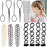 Acmerota 10PCS Diy Haar Flechtwerkzeug, Französischer Hundertfüßer Geflochten für Topsy Schwanzwerkzeuge, S Französischer Hundertfüßer Gehirn, O-förmige Haarstylingwerkzeuge, schwarze Wortk