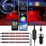 ROMALL Auto LED Innenbeleuchtung Atmosphäre Licht 48 LED Ambientebeleuchtung,RGB Auto Innenraumbeleuchtung mit APP Control & Remote Control,USB-Anschluss Autoladegerät Lichtleiste,DC 12V(Schwarz)