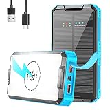 PD 20W Solar Powerbank 30000mAh Schnelllade-Solar-Handy-Ladegerät, kabelloses Laden 10W, 3 Ausgänge, LED-Campingleuchten, IP67 wasserdicht, kompatibel mit Smartphones, Tablets, S