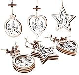 Anstore Christbaumschmuck Holz Set, Holz Weihnachtsdeko Anhänger, Weihnachtsanhänger Vintage Holz-Anhänger mit Juteseil für Christbaumanhänger, 9 Verschiedene M