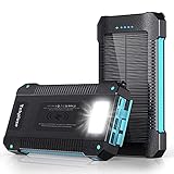 Solar Powerbank 30000mAh, Kabelloses tragbares Ladegerät Solarpanel Externer Akku Typ-C 5V Dual USB mit LED-Taschenlampe (Wasserdicht, Staubdicht, Stoßfest) Kompatibel mit iOS & Android (Schwarz)