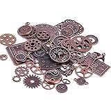 MiaLover 40 Stück Antik Steampunk Zahnräder Metall Anhänger Zahnraeder Steampunk Armbanduhr Zahnrad Charms Retro Schmuck für Handgemachte Accessoires DIY Dekorationen Schmuck Basteln(Rotes Kupfer)