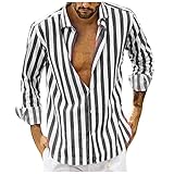 JIAYOUA Herren Streifen Hemd Freizeit Button Down Langarm Shirt Männer Mode Langarm Slim Fit Oberteil Freizeithemd Arbeitshemd Langarm T-Shirts Bluse Top Businesshemd Knopfe Hemdb