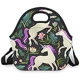 Einhorn Blumen Pflanze Isolierte Lunchtasche Lunchbox Lunchbag Thermotasche Mit Reißverschluss Tragbar Picknick-Handtasche Geeignet für Büros und Schulen white Einheitsgröß