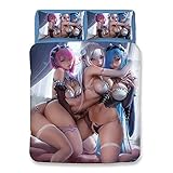 Sexy Adult Nackt Anime Spiel Home Textile Bettwäsche Set Niedlich Große Brüste Schönheit Bettbezug Boy Teen King Size Tröster Set 2/3Stück Queen Single Double Quilt Cover,Q