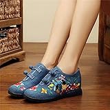 CJWSLYT Bestickte Schuhe Retro bestickt Frauen handgefertigt Canvas Flache Plattformen Doppelhaken Casual Denim Baumwolle Stickerei Schuhe für Damen Flats (Farbe: Modell 1 Blau, Größe: 38 UK)