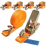 4 Stück 400/800kg 4m Spanngurte mit Ratsche 2 teilig zweiteilig mit Haken Ratschengurt Zurrgurte schwarz 25mm (Orange)