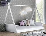 Oliveo Tipi-Bett für Kinder, aus Naturholz, mit Lattenrost aus weißem Holz, massives Kiefernholz, Einzelbett (120 x 60 cm)