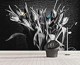 ZZXIAO Abstrakte Schwarz-Weiß-Tulpe Schmetterling Vliestapete 3D Tapete Wanddekoration Wandbilder Wohnzimmer fototapete 3d effekt tapete Wohnzimmer Schlafzimmer Hintergrundbild-150cm×105