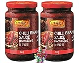 yoaxia ® - 2er Pack - [ 2x 368g ] LEE KUM KEE Scharfe Bohnensauce ( Toban Djan ) Chili Bean Sauce + ein kleines Glückspüppchen - Holzpüpp