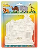 Hama Perlen 4582 Große Stiftplatten 4er Set für Midi Bügelperlen mit Durchmesser 5 mm, Motive Elefant, Giraffe, Löwe und Kamel in weiß, kreativer Bastelspaß für Groß