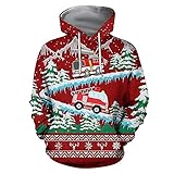 Weihnachten Hoodies Sweater Cartoon Gedruckt Kapuzen Sweatshirts Männer Frauen Casual Pullover Sportswear Lose Tops für Herbst Winter, rot, 48