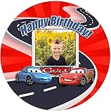 Für die Geburtstags Torte, Zuckerbild mit dem Motiv: Cars und Ihr Wunsch Foto, Essbares Foto für Torten, Fondant, Tortenaufleger Ø 20cm, 0469