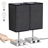 Glighone Nachttischlampe mit 2 USB Anschluss, Touch, E27, Modern Nachttische Tischlampe Tischleuchte Stoff Lampeschirm mit Dimmbirnen Dimmbar Nachtlicht für Schlafzimmer Wohnzimmer Hotel Café, 2PCS