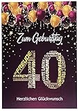 Glückwunschkarte 40 Geburtstag 40 Jahre einzigartige Geburtstagskarte mit Nummer und Glückwünschen Lila Pink 40. Geburtstag