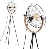 Briloner Leuchten - Stehleuchte, Stehlampe, Studiolampe retro, vintage, 1x E27, max. 40 Watt, inkl. Kabelschalter, Schwarz-Holz, 595x1490mm (BxH), 1385-015