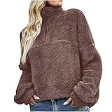 Vmiozizc Winter Coats for Women Double-Sided Velvet Solid Color Stand Collar Sweatshirts Hoodies Long Sleeve Zip Pullover-Medium,Brow
