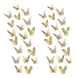 HuaJiao 36 Stück 3D Schmetterling Wandaufkleber Dekoration, Goldener Aushöhlen Schmetterlinge Wandsticker Schmetterling Wandaufkleber für Zuhause S