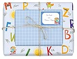 Geschenkpapier-Set für Kinder: Einschulung (für Jungen): 4x Einzelbögen + 4x Schulheft-Etik