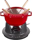 STAUB Fondue Set mit 4 Gabeln, Geeignet für Käse-, Schoko- und Fleisch-Fondue, Gusseisen, Kirschrot, 16